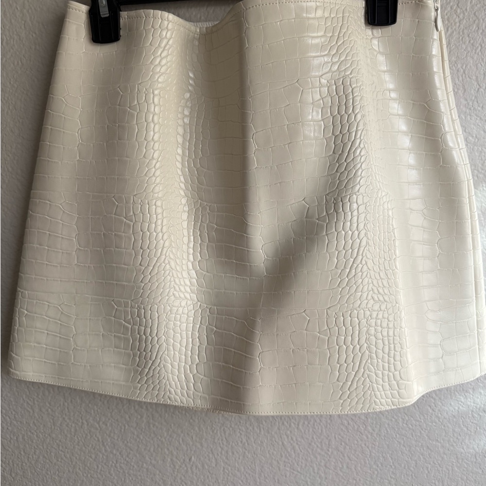 Cream Croc-Embossed Skirt